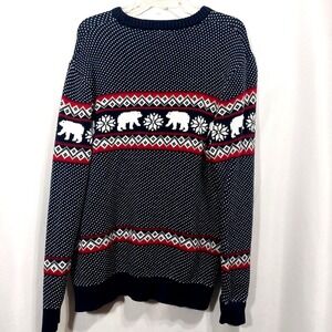 Aspen Mens Size XL Knit Sweater Skiing Holiday Outdoors Bear Snowflake Crew Neck